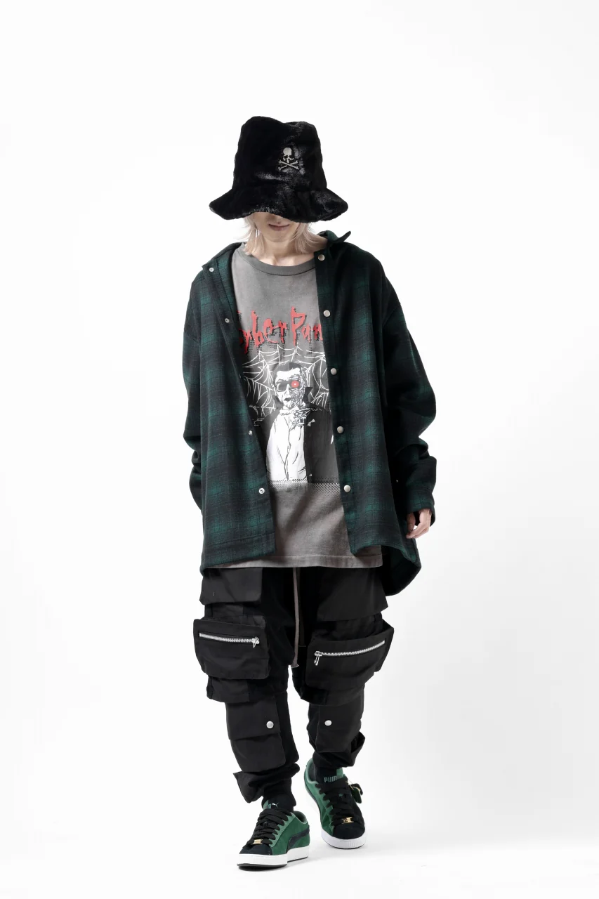 A.F ARTEFACT SNAPPED OVER SHIRT / OMBRE FLANNEL (BLACK x KHAKI) - Image 20
