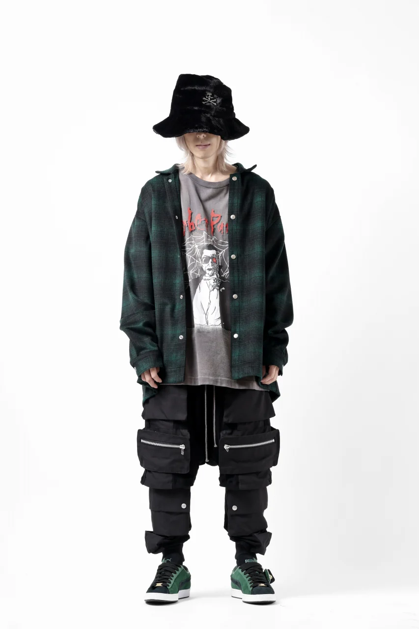 A.F ARTEFACT SNAPPED OVER SHIRT / OMBRE FLANNEL (BLACK x KHAKI) - Image 23
