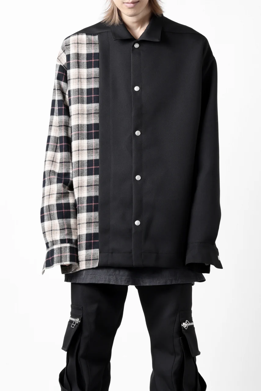 A.F ARTEFACT SNAPPED PANEL SWITCHING SHIRT (BLACK x KHAKI) - Image 14