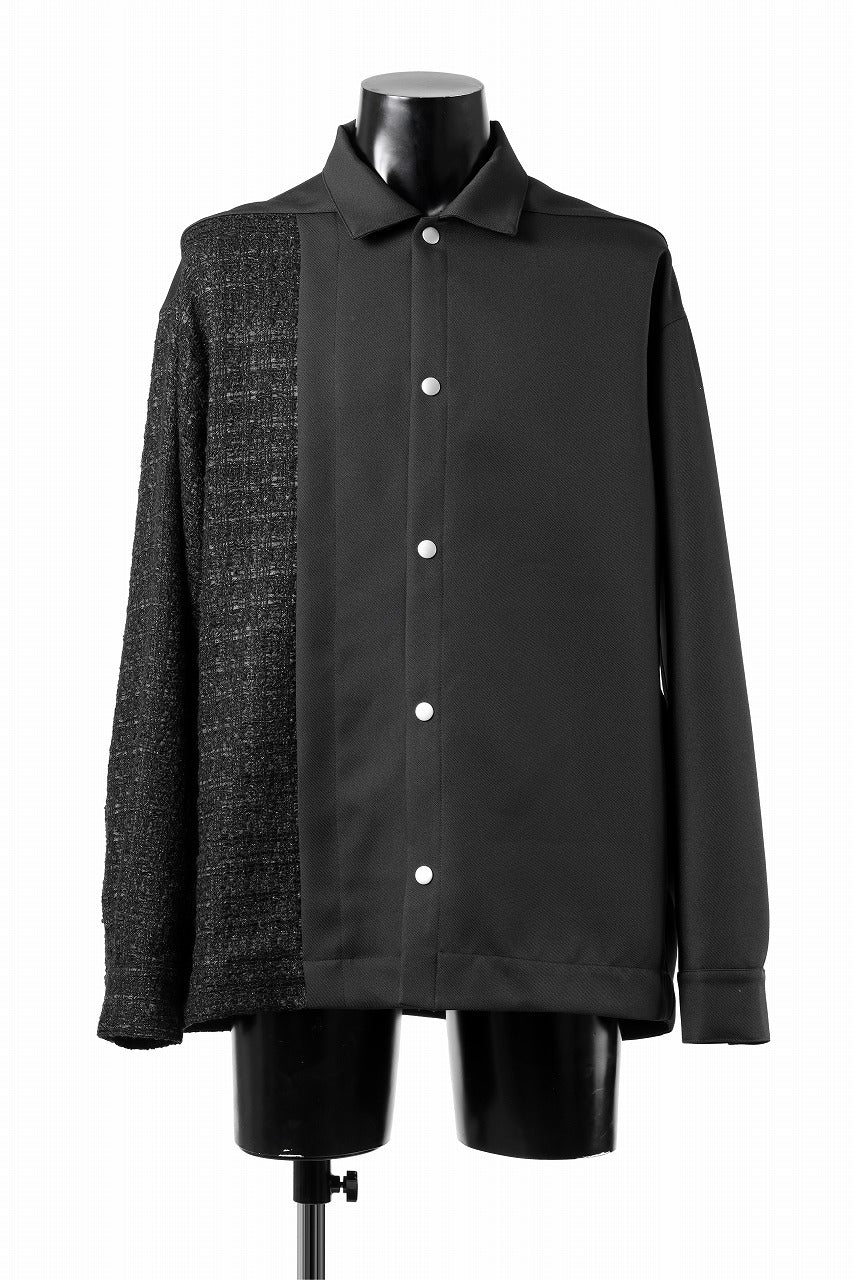 A.F ARTEFACT SNAPPED PANEL SWITCHING SHIRT / COMBI TWILL & TWEED (BLACK)