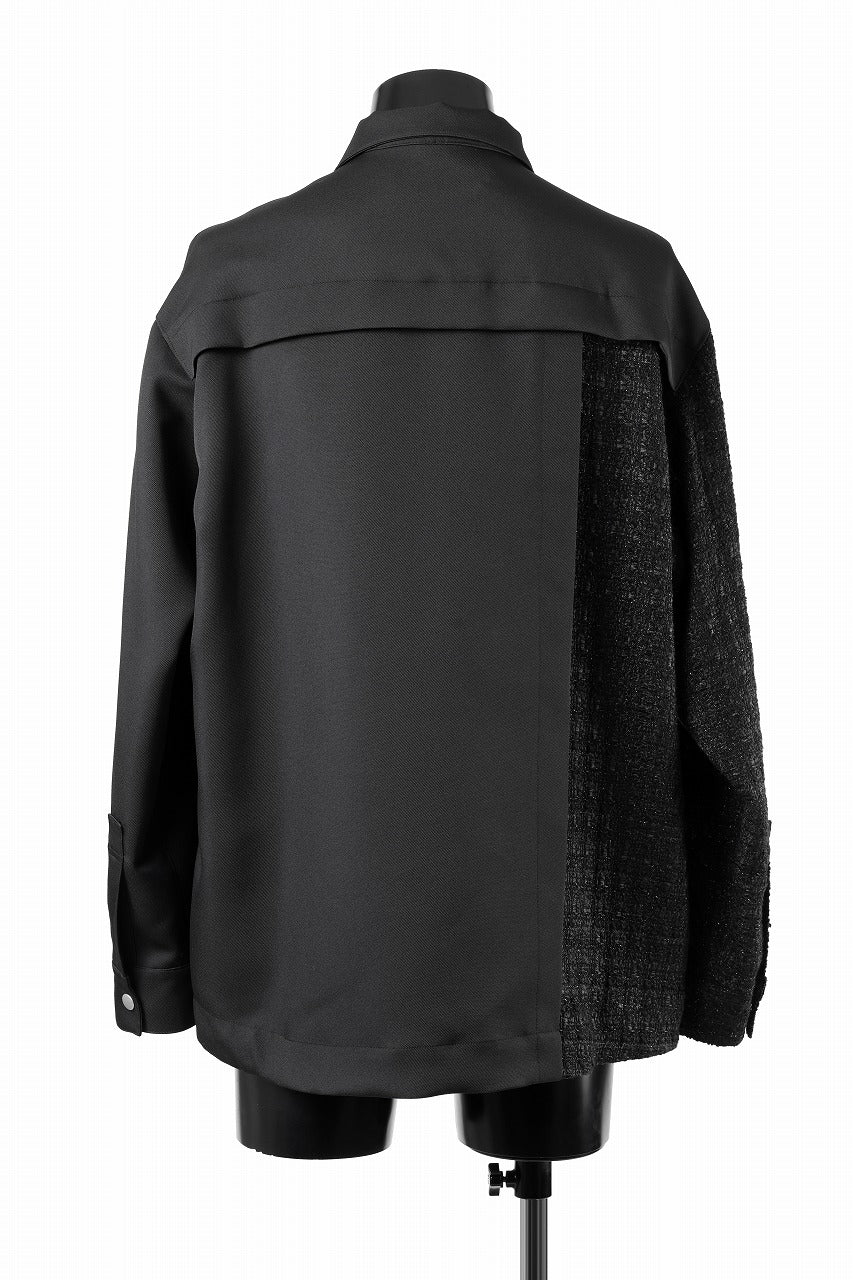 A.F ARTEFACT SNAPPED PANEL SWITCHING SHIRT / COMBI TWILL & TWEED (BLACK) - Image 5