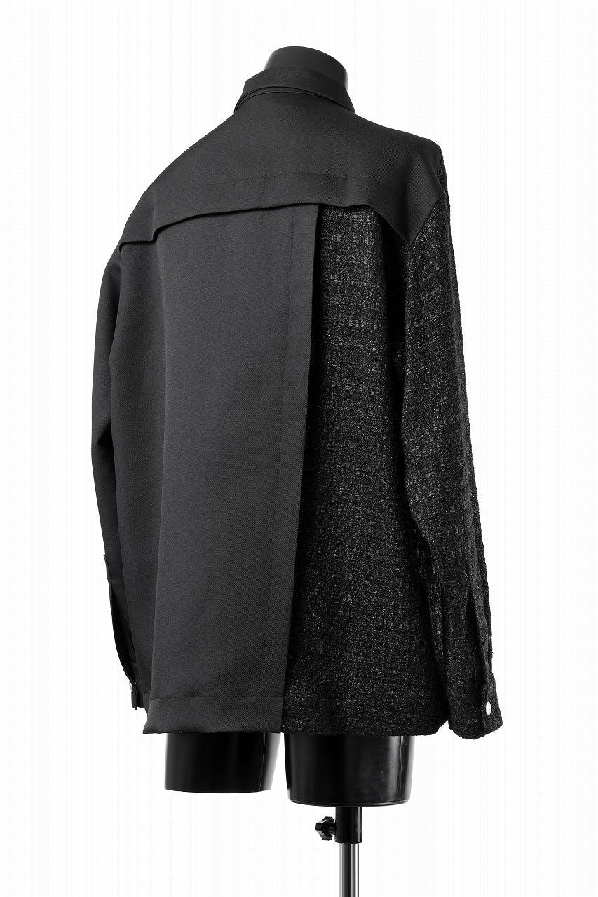 A.F ARTEFACT SNAPPED PANEL SWITCHING SHIRT / COMBI TWILL & TWEED (BLACK) - Image 6