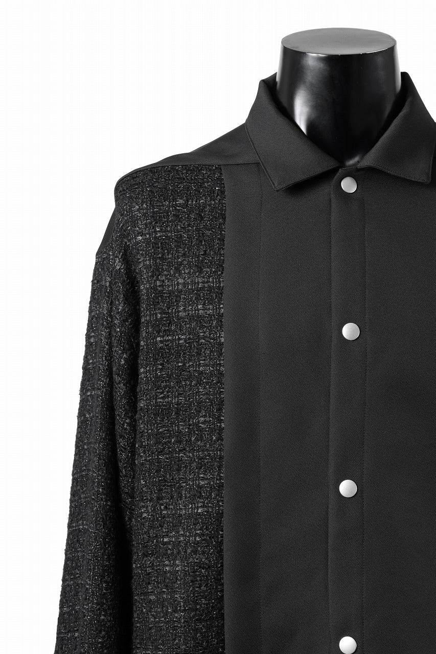 A.F ARTEFACT SNAPPED PANEL SWITCHING SHIRT / COMBI TWILL & TWEED (BLACK) - Image 7