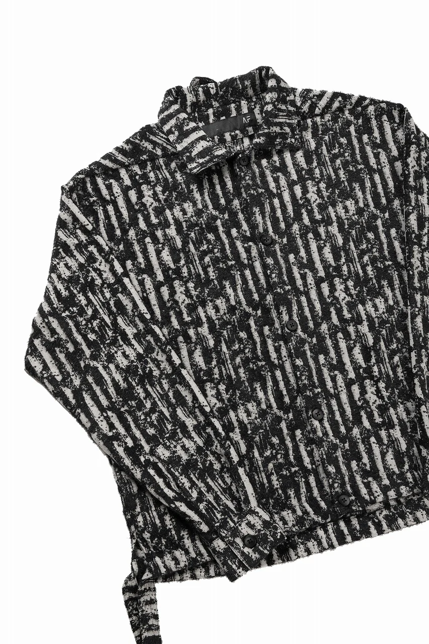 A.F ARTEFACT SNAPPED SHIRT WITH HEM BAND / JACGUARD BLURRED STRIPE (BLACK x WHITE) - Image 3