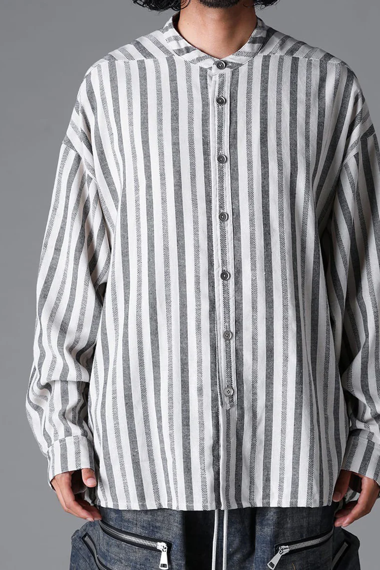 A.F ARTEFACT STAND COLLAR SHIRT / VERTICAL STRIPE (CREAM x LIGHT GREY) - Image 10