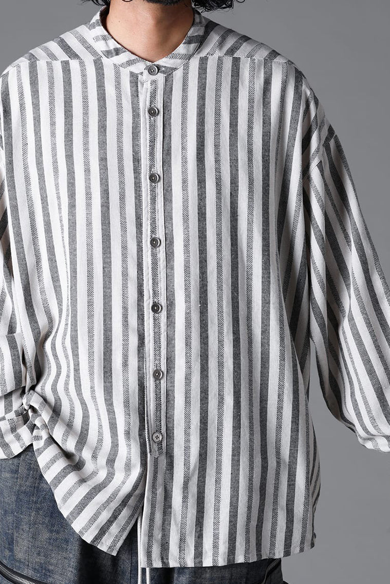 A.F ARTEFACT STAND COLLAR SHIRT / VERTICAL STRIPE (CREAM x LIGHT GREY) - Image 11