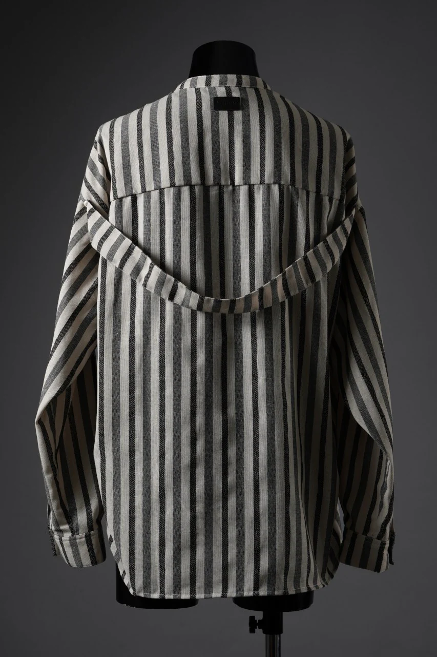 A.F ARTEFACT STAND COLLAR SHIRT / VERTICAL STRIPE (CREAM x LIGHT GREY) - Image 5
