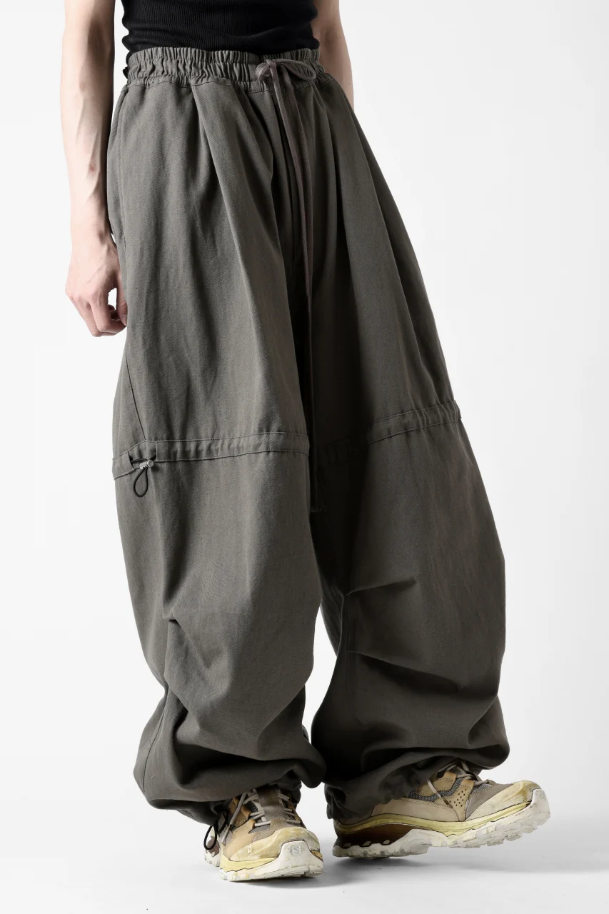 A.F ARTEFACT STRING-SQUEEZING WIDE PANTS / COTTON LINEN TWILL (KHAKI) - Image 7