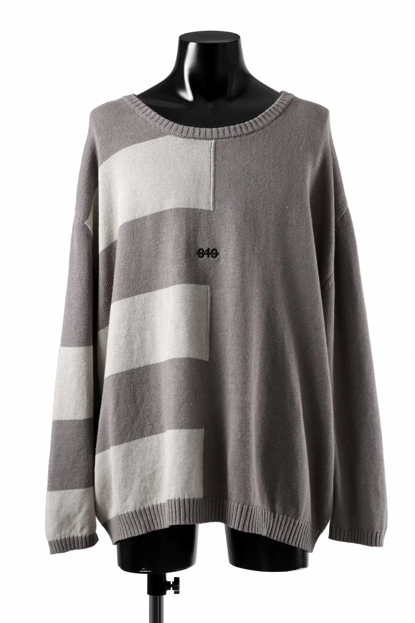 A.F ARTEFACT STRIPES COMBI SUMMER KNIT TOPS / COTTON LINEN (GREY x IVORY)