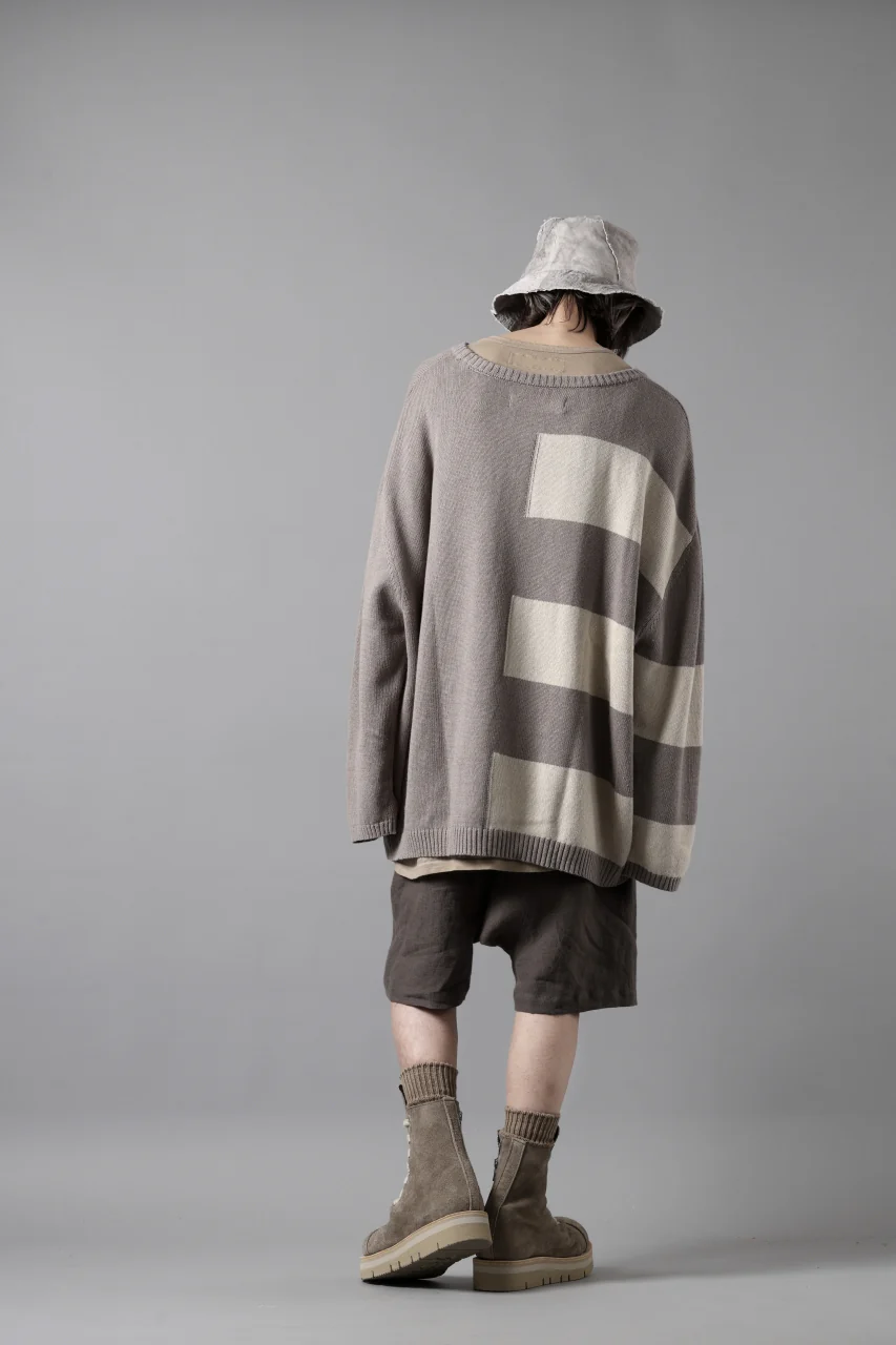 A.F ARTEFACT STRIPES COMBI SUMMER KNIT TOPS / COTTON LINEN (GREY x IVORY) - Image 21