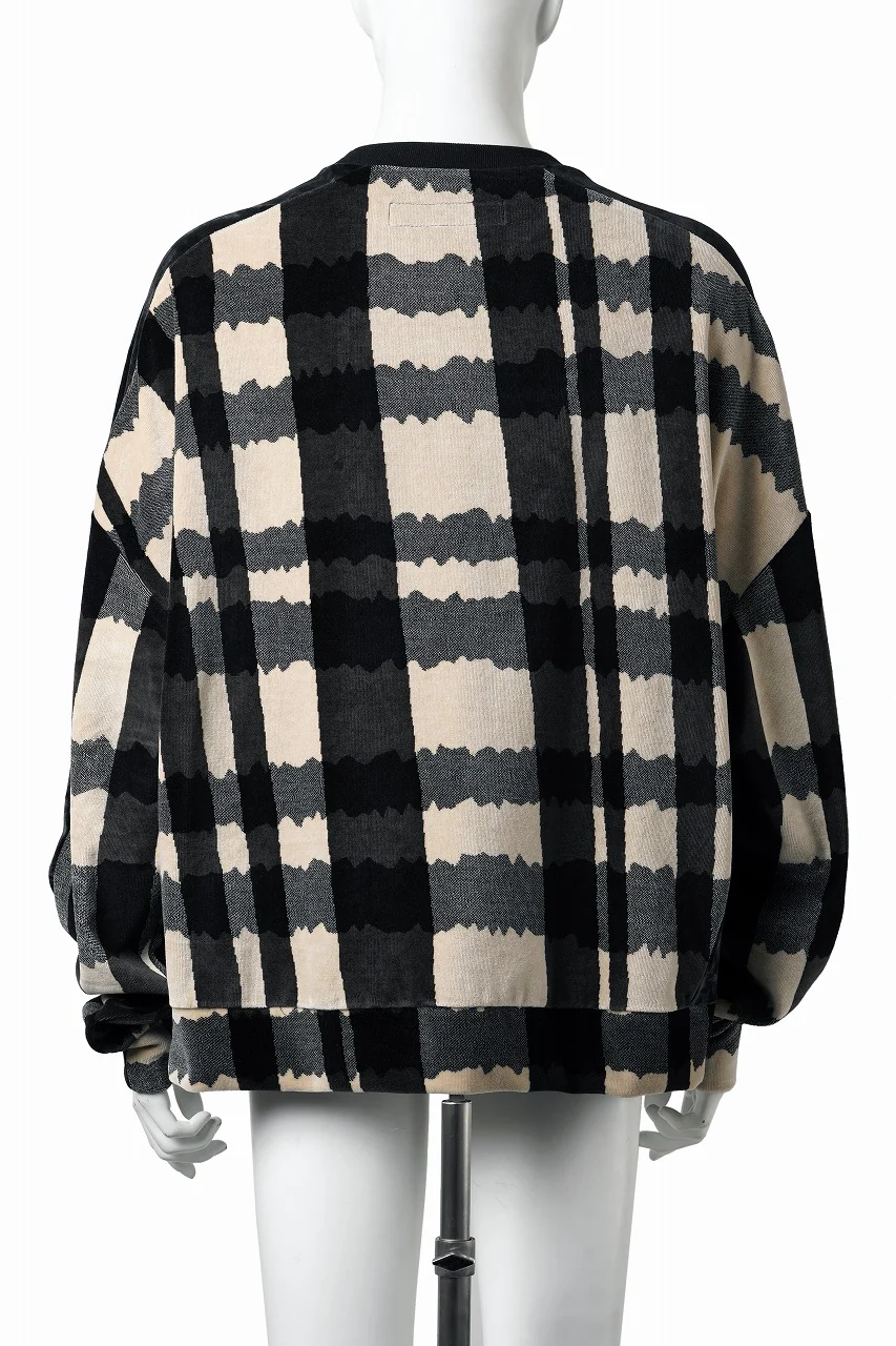 A.F ARTEFACT SWITCHING PULLOVER / JACQUARD DEFORMED PLAID VELOR (BLACK x GREY x IVORY) - Image 3