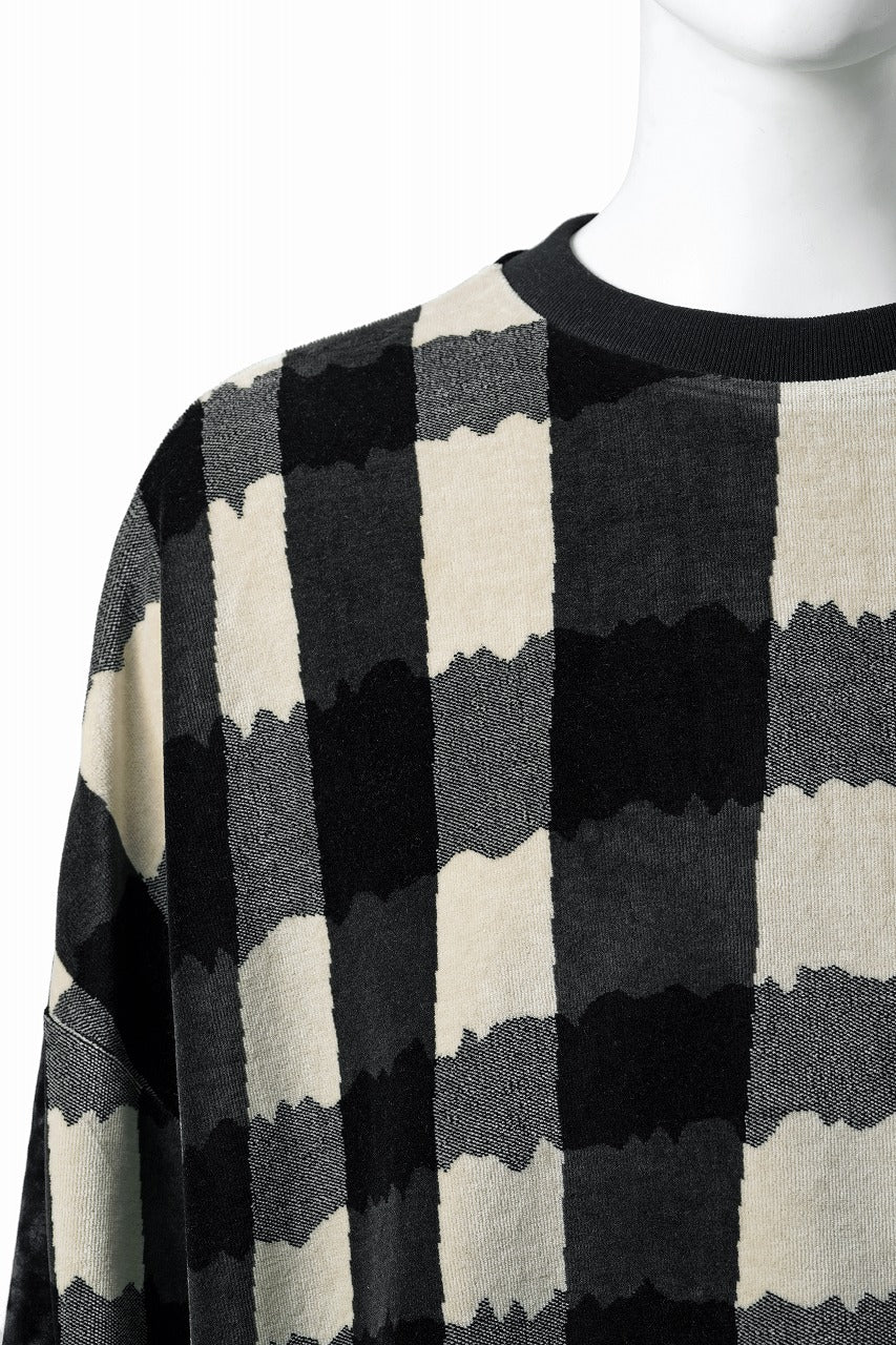 A.F ARTEFACT SWITCHING PULLOVER / JACQUARD DEFORMED PLAID VELOR (BLACK x GREY x IVORY) - Image 4