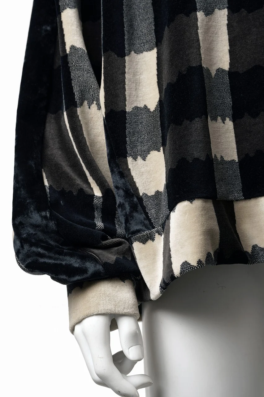 A.F ARTEFACT SWITCHING PULLOVER / JACQUARD DEFORMED PLAID VELOR (BLACK x GREY x IVORY) - Image 5