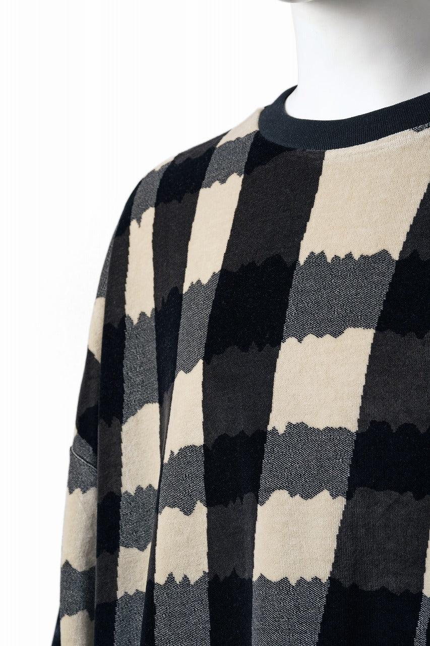 A.F ARTEFACT SWITCHING PULLOVER / JACQUARD DEFORMED PLAID VELOR (BLACK x GREY x IVORY) - Image 6