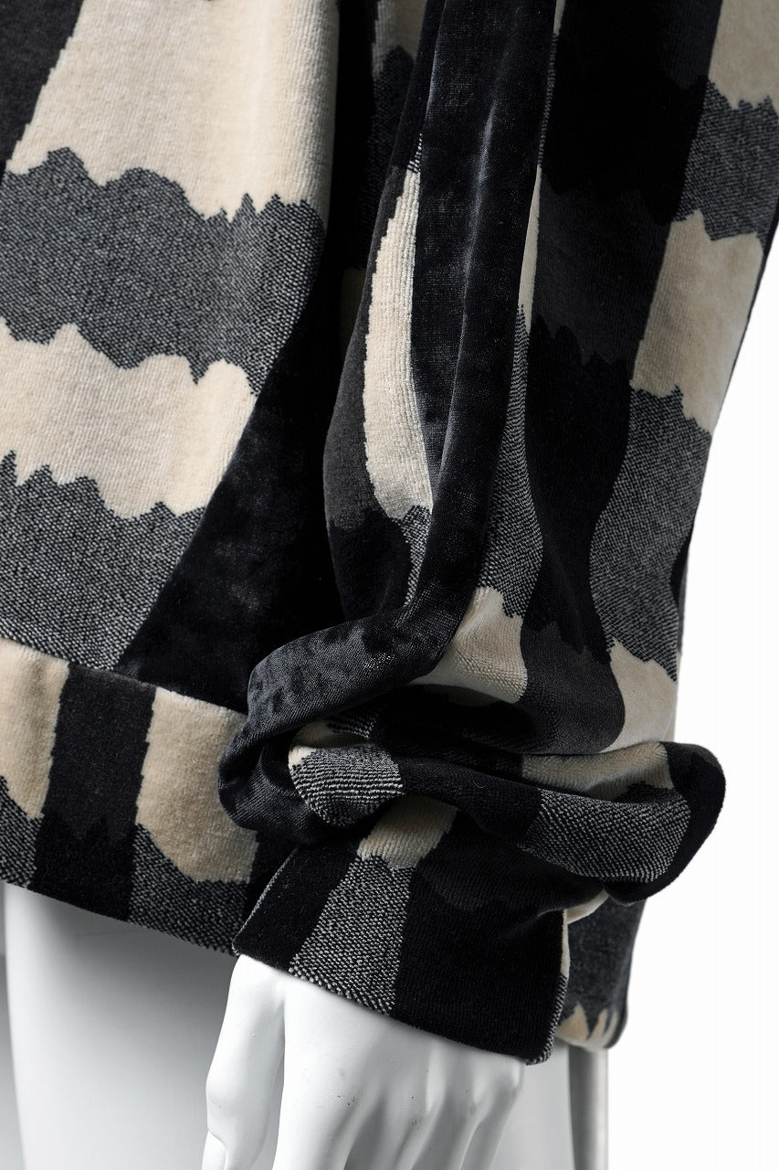 A.F ARTEFACT SWITCHING PULLOVER / JACQUARD DEFORMED PLAID VELOR (BLACK x GREY x IVORY) - Image 7