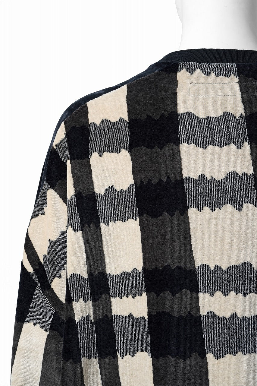 A.F ARTEFACT SWITCHING PULLOVER / JACQUARD DEFORMED PLAID VELOR (BLACK x GREY x IVORY) - Image 8