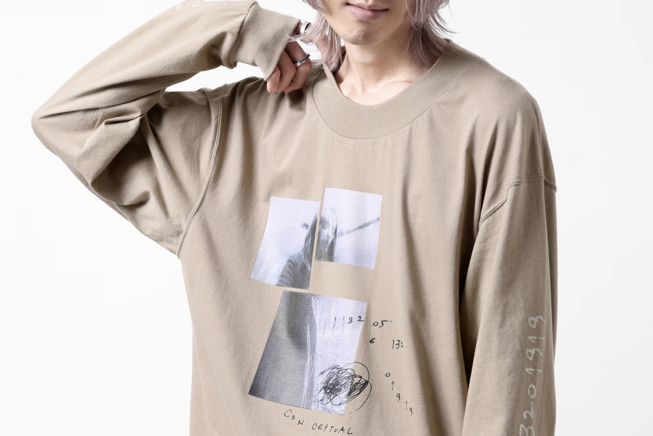 A.F ARTEFACT THICK-COLLAR BASIC L/S T-SHIRT / TYPE B PRINT (BEIGE) - Image 36