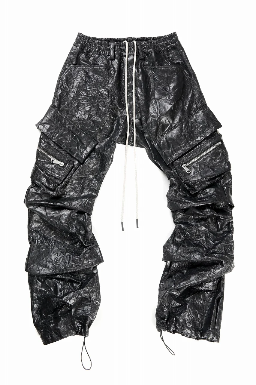 A.F ARTEFACT TUCK CARGO PANTS / WASHER SYNTHETIC LEATHER (BLACK) - Image 3