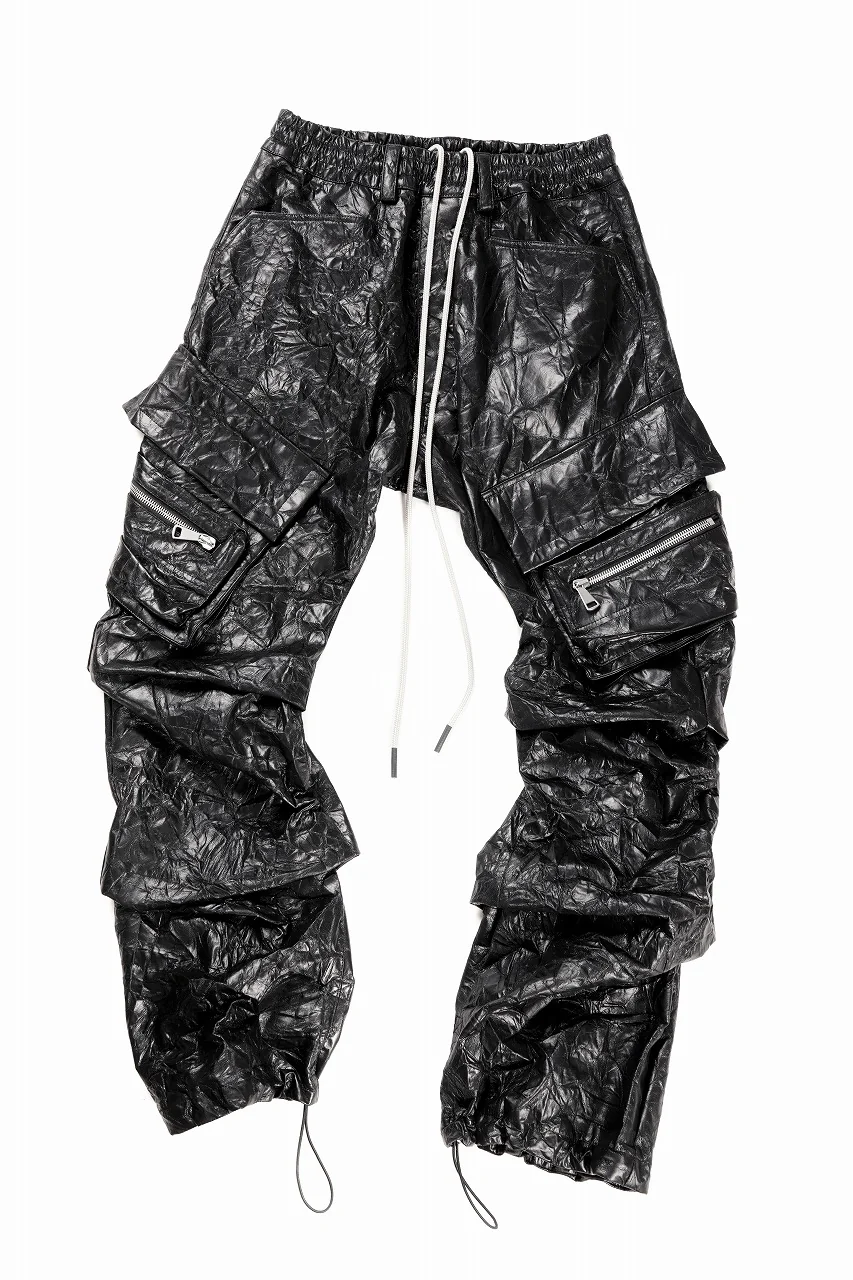 A.F ARTEFACT TUCK CARGO PANTS / WASHER SYNTHETIC LEATHER (BLACK) - Image 4