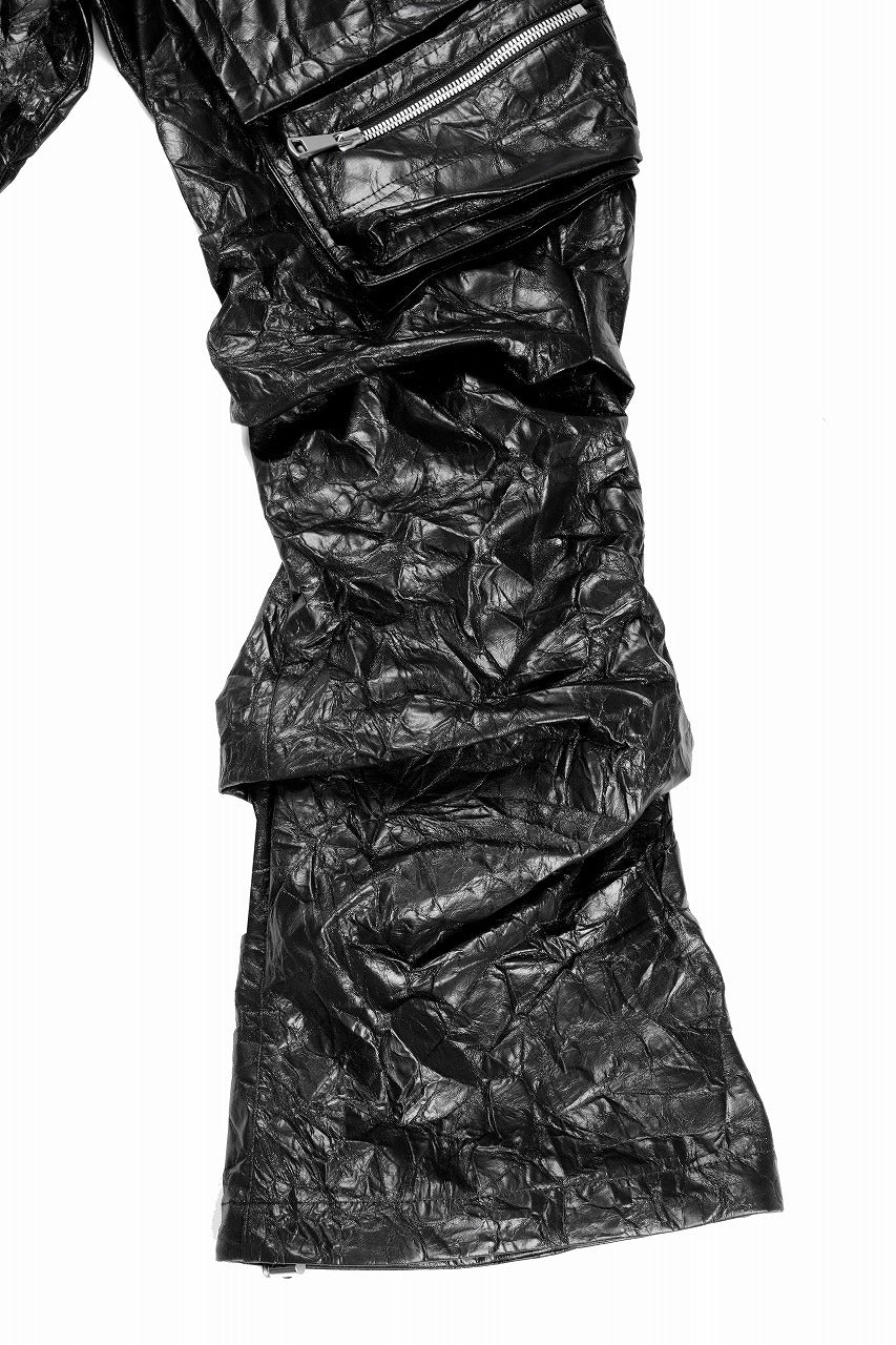 A.F ARTEFACT TUCK CARGO PANTS / WASHER SYNTHETIC LEATHER (BLACK) - Image 7