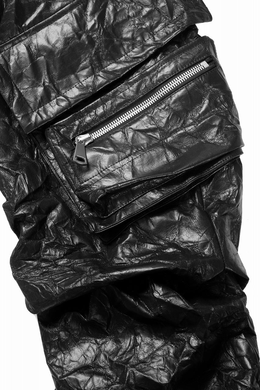 A.F ARTEFACT TUCK CARGO PANTS / WASHER SYNTHETIC LEATHER (BLACK) - Image 9
