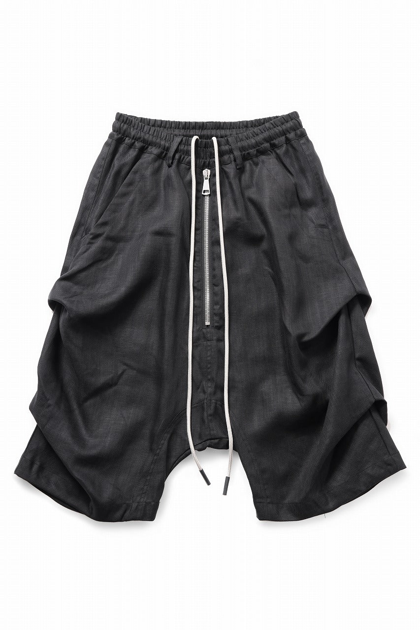A.F ARTEFACT TUCK SHORTS / HERRINGBONE LINEN (BLACK) - Image 2