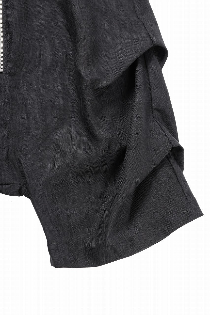 A.F ARTEFACT TUCK SHORTS / HERRINGBONE LINEN (BLACK) - Image 6