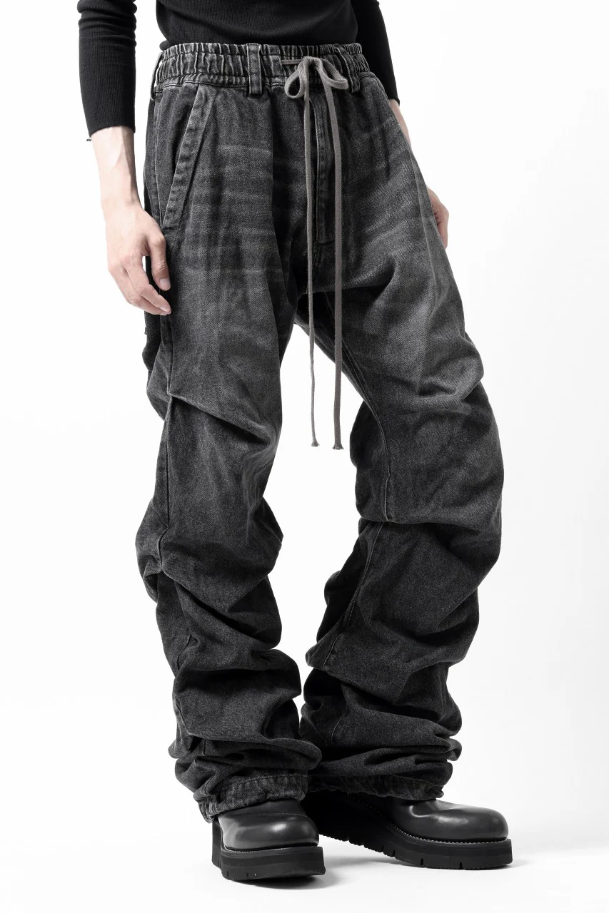 A.F ARTEFACT TUCK VOLUME BAGGY PANTS / FADED DENIM (DAMAGE BLACK) - Image 3