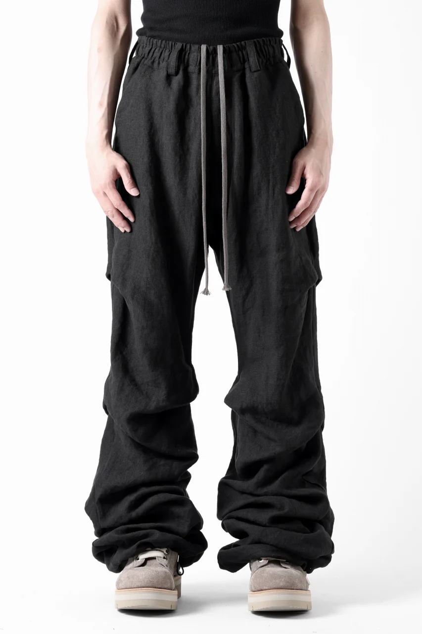 A.F ARTEFACT TUCK VOLUME BAGGY PANTS / ORGANIC LINEN (BLACK) - Image 2