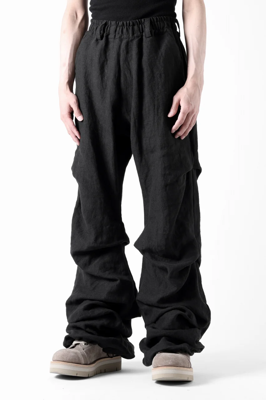 A.F ARTEFACT TUCK VOLUME BAGGY PANTS / ORGANIC LINEN (BLACK) - Image 3
