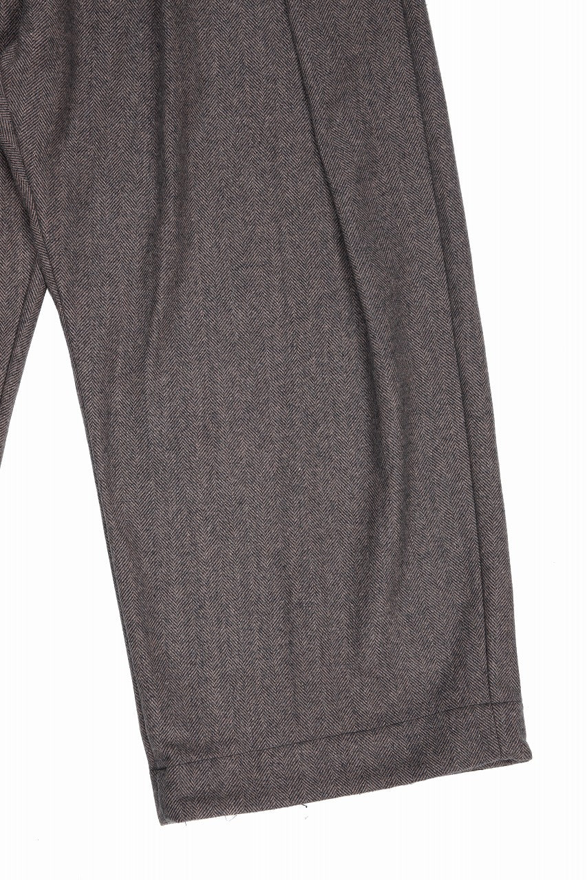 A.F ARTEFACT TUCK WIDE TROUSERS / HERRING BONE WOOL (BROWN) - Image 4