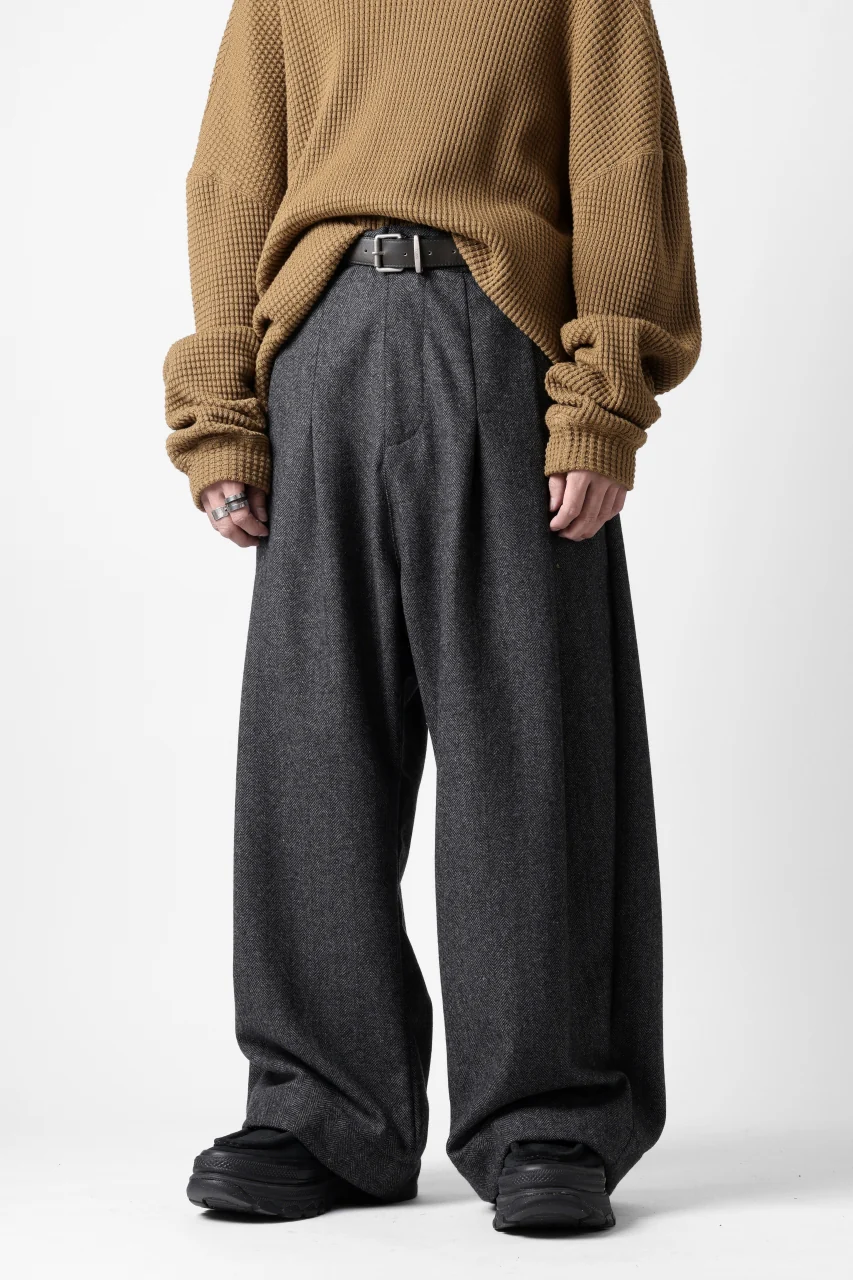 A.F ARTEFACT TUCK WIDE TROUSERS / HERRING BONE WOOL (D.GREY) - Image 14