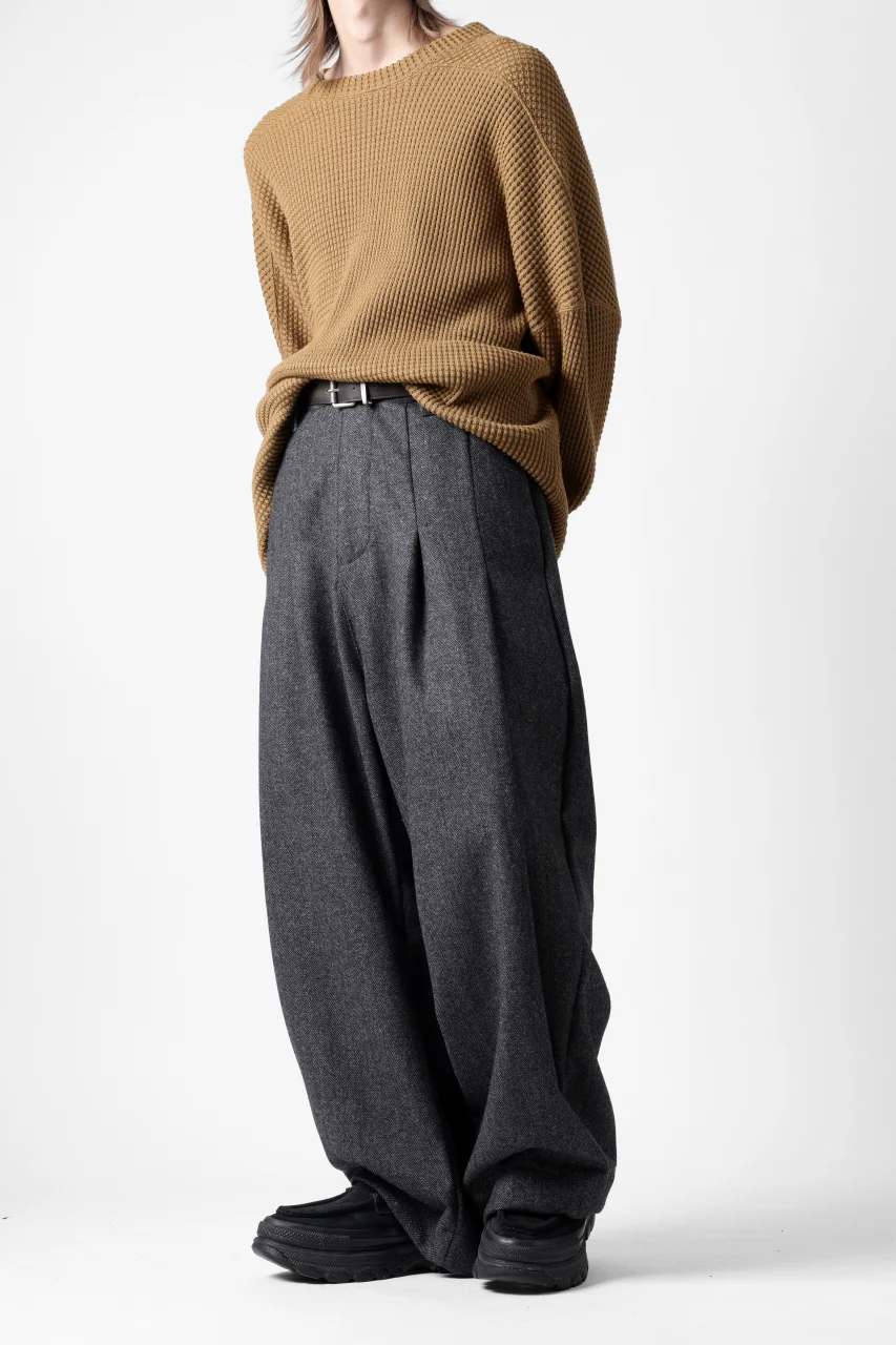A.F ARTEFACT TUCK WIDE TROUSERS / HERRING BONE WOOL (D.GREY) - Image 32
