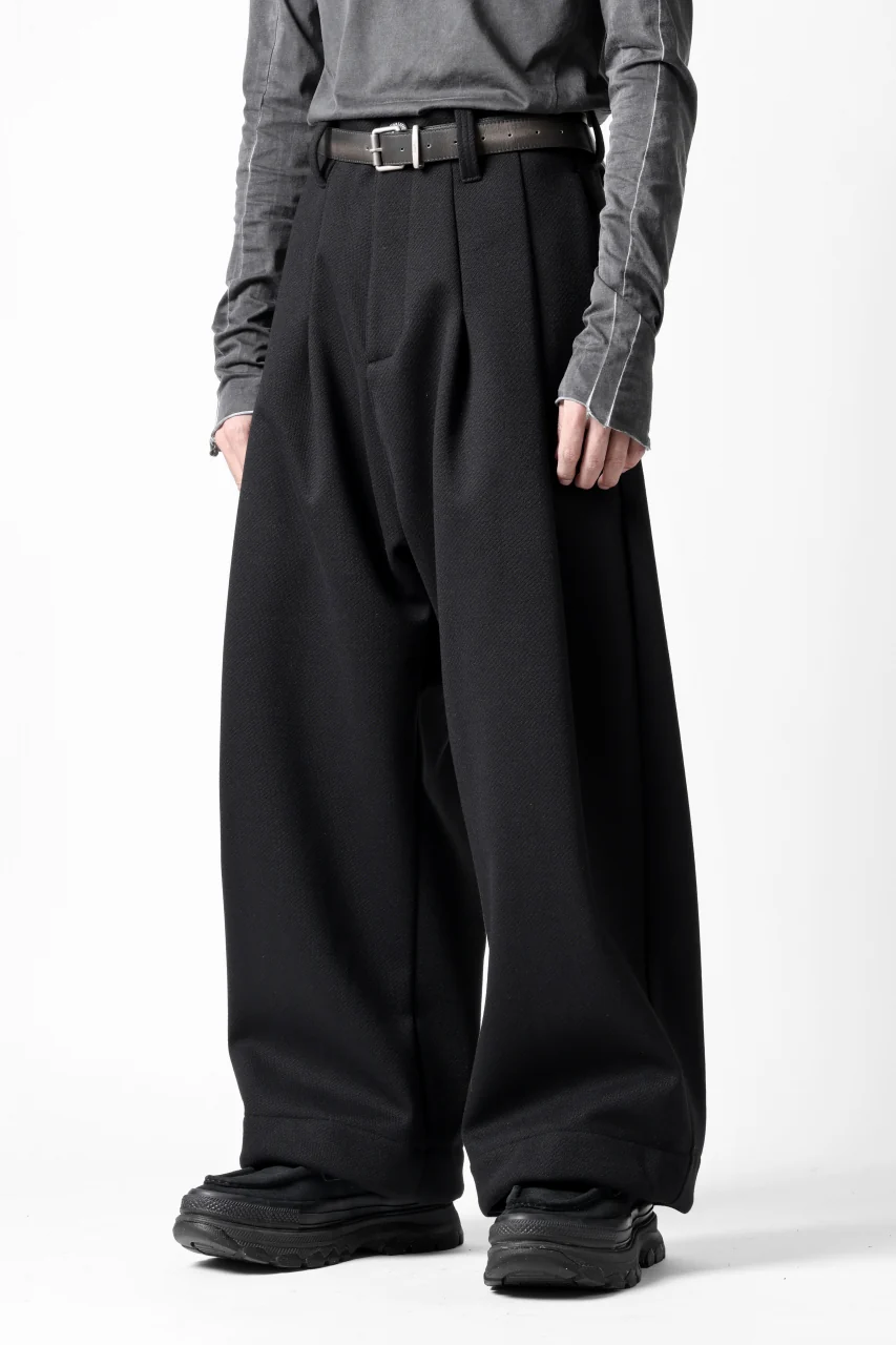 A.F ARTEFACT TUCK WIDE TROUSERS / KNITTED WOOLY TWILL (BLACK) - Image 3