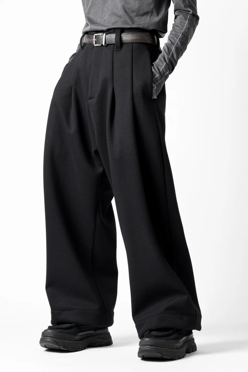 A.F ARTEFACT TUCK WIDE TROUSERS / KNITTED WOOLY TWILL (BLACK) - Image 5