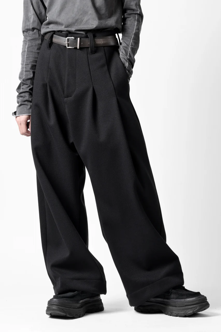 A.F ARTEFACT TUCK WIDE TROUSERS / KNITTED WOOLY TWILL (BLACK) - Image 6
