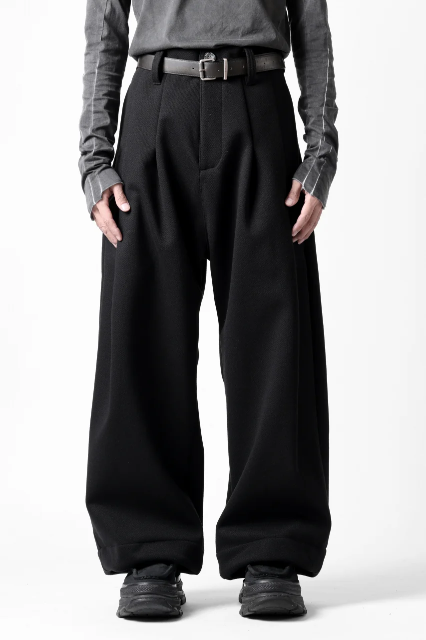 A.F ARTEFACT TUCK WIDE TROUSERS / KNITTED WOOLY TWILL (BLACK) - Image 9