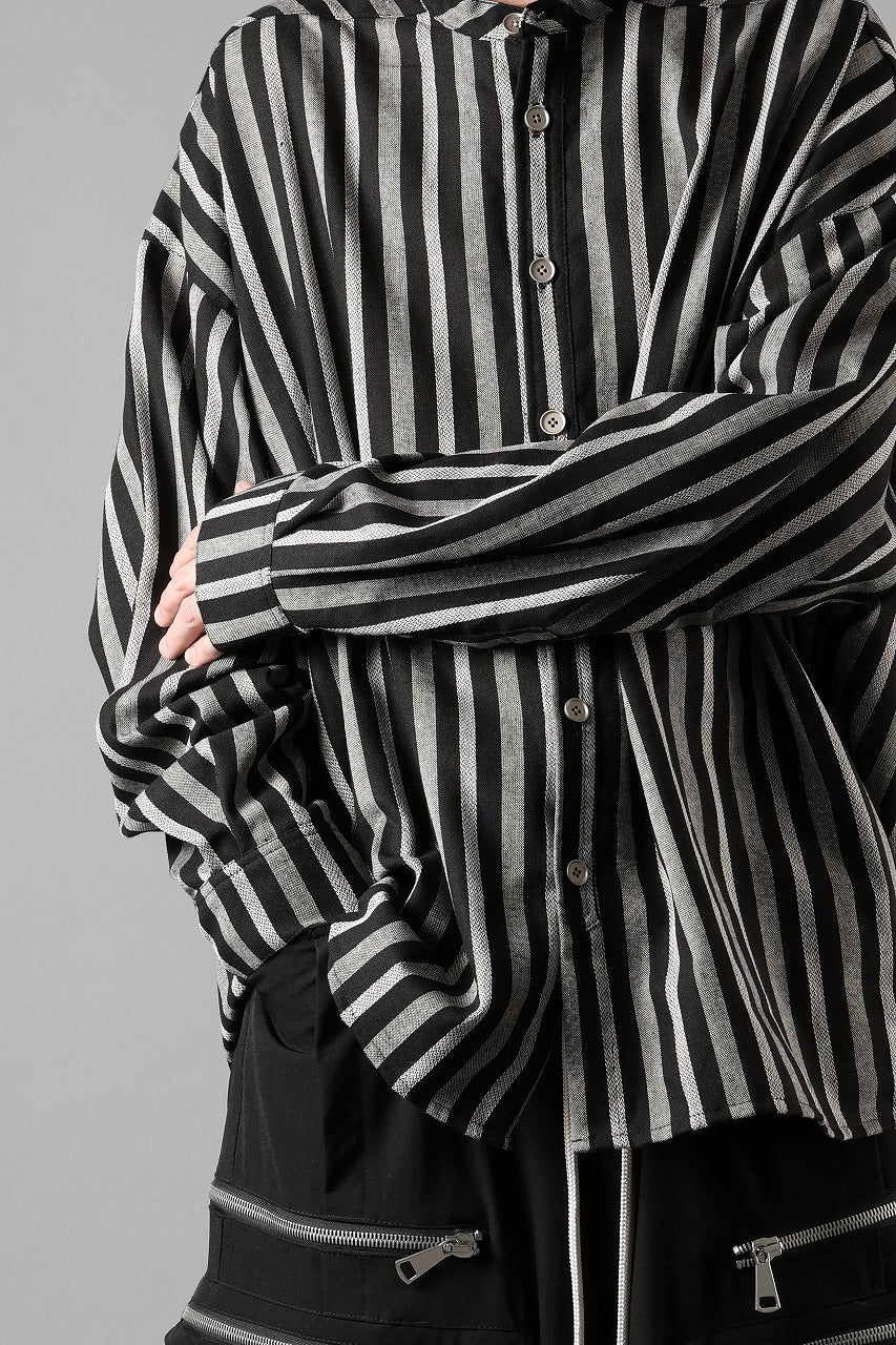 A.F ARTEFACT STAND COLLAR SHIRT / VERTICAL STRIPE (BLACK x LIGHT GREY) - Image 10