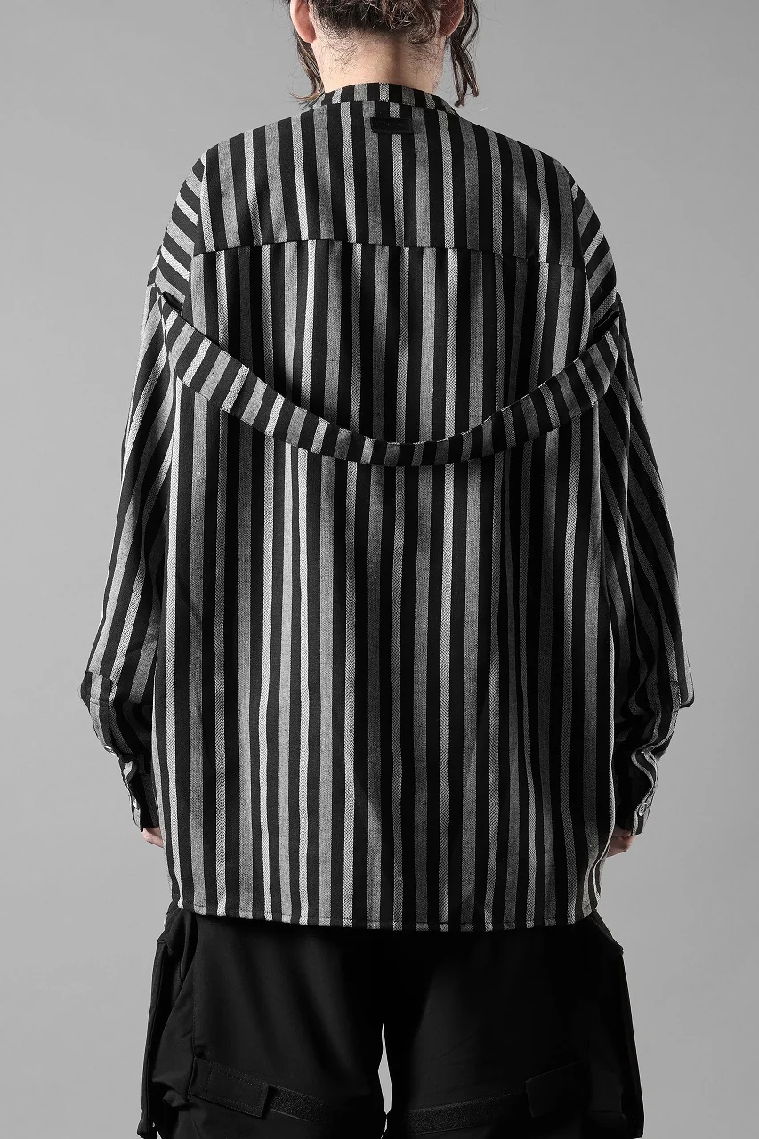 A.F ARTEFACT STAND COLLAR SHIRT / VERTICAL STRIPE (BLACK x LIGHT GREY) - Image 14