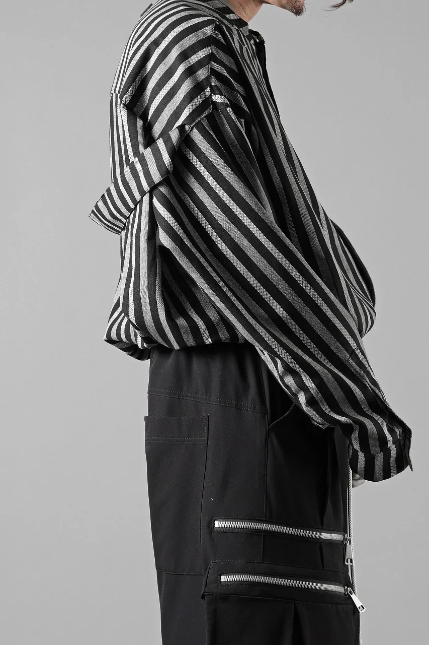 A.F ARTEFACT STAND COLLAR SHIRT / VERTICAL STRIPE (BLACK x LIGHT GREY) - Image 15