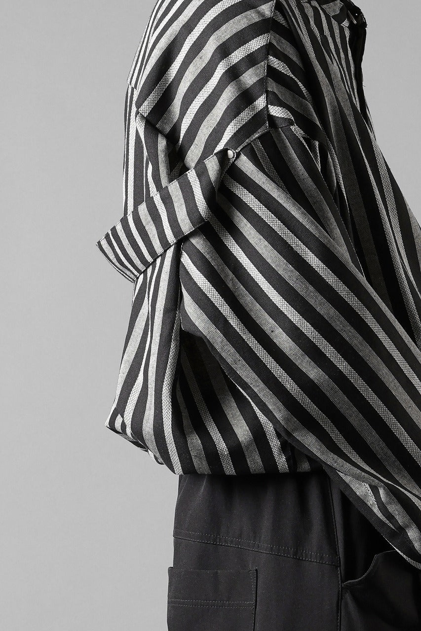 A.F ARTEFACT STAND COLLAR SHIRT / VERTICAL STRIPE (BLACK x LIGHT GREY) - Image 16