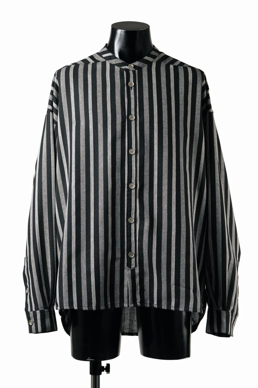 A.F ARTEFACT STAND COLLAR SHIRT / VERTICAL STRIPE (BLACK x LIGHT GREY) - Image 2