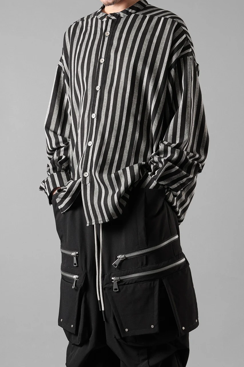A.F ARTEFACT STAND COLLAR SHIRT / VERTICAL STRIPE (BLACK x LIGHT GREY) - Image 5
