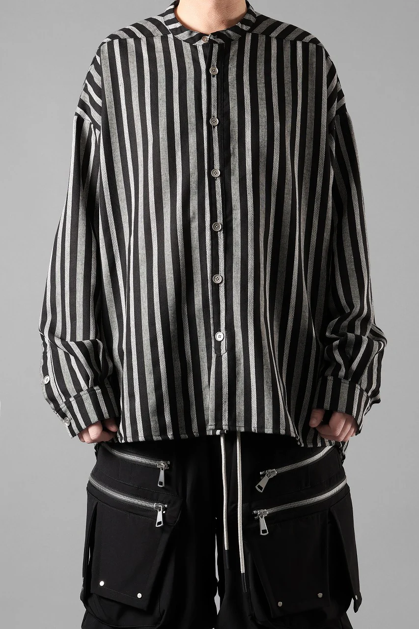 A.F ARTEFACT STAND COLLAR SHIRT / VERTICAL STRIPE (BLACK x LIGHT GREY) - Image 7