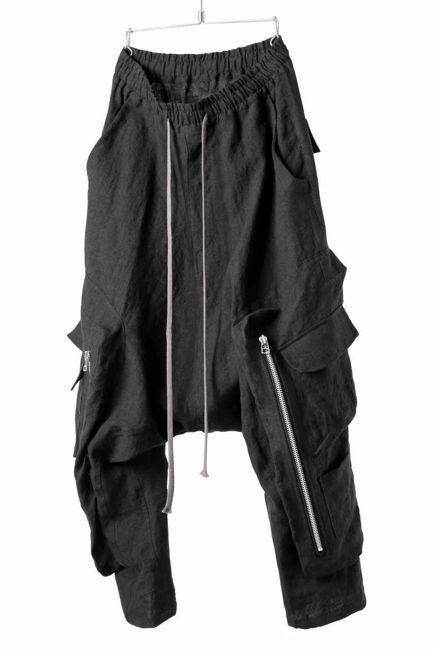 A.F ARTEFACT WIDE CARGO SAROUEL PANTS / ORGANIC LINEN (BLACK) - Image 2
