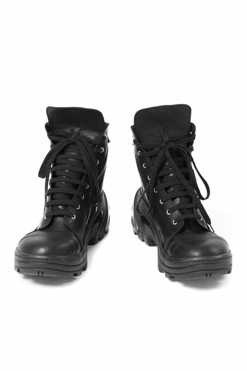 A.F ARTEFACT x Portaille LACE & BIAS ZIP ALEXANDER BOOTS / WAXED HORSE LEAHER (ALL BLACK) - Image 3