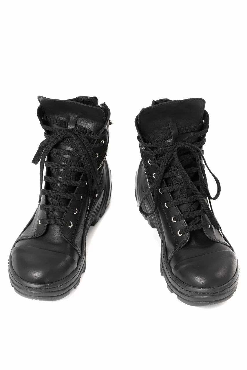 A.F ARTEFACT x Portaille LACE & BIAS ZIP ALEXANDER BOOTS / WAXED HORSE LEAHER (ALL BLACK) - Image 4