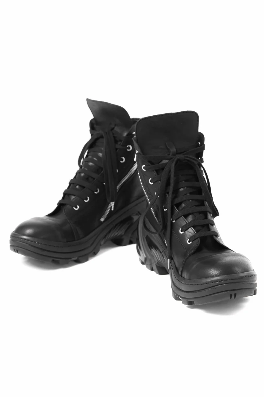 A.F ARTEFACT x Portaille LACE & BIAS ZIP ALEXANDER BOOTS / WAXED HORSE LEAHER (ALL BLACK) - Image 5