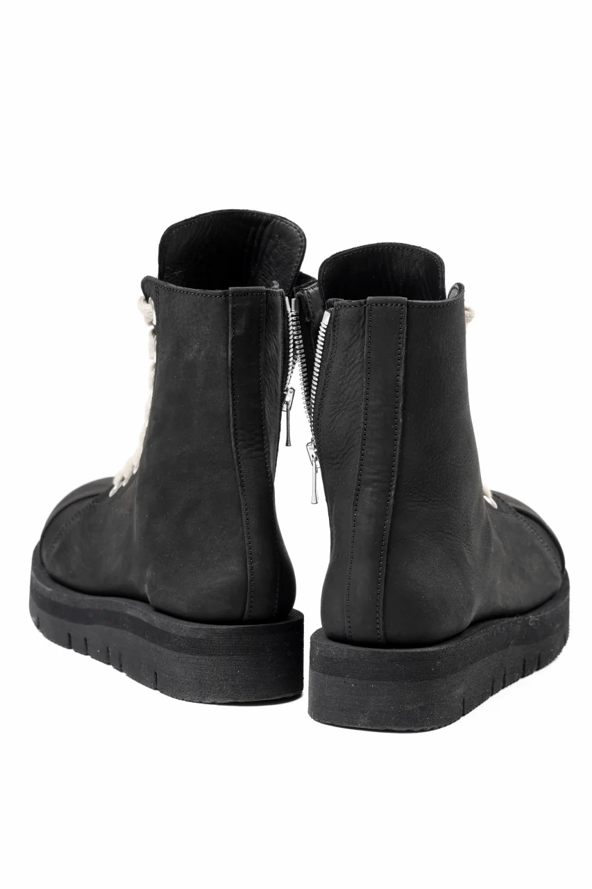 A.F ARTEFACT x Portaille THICK LACE-UP SIDE ZIP BOOTS / OILED NUBUCK (BLACK) - Image 6