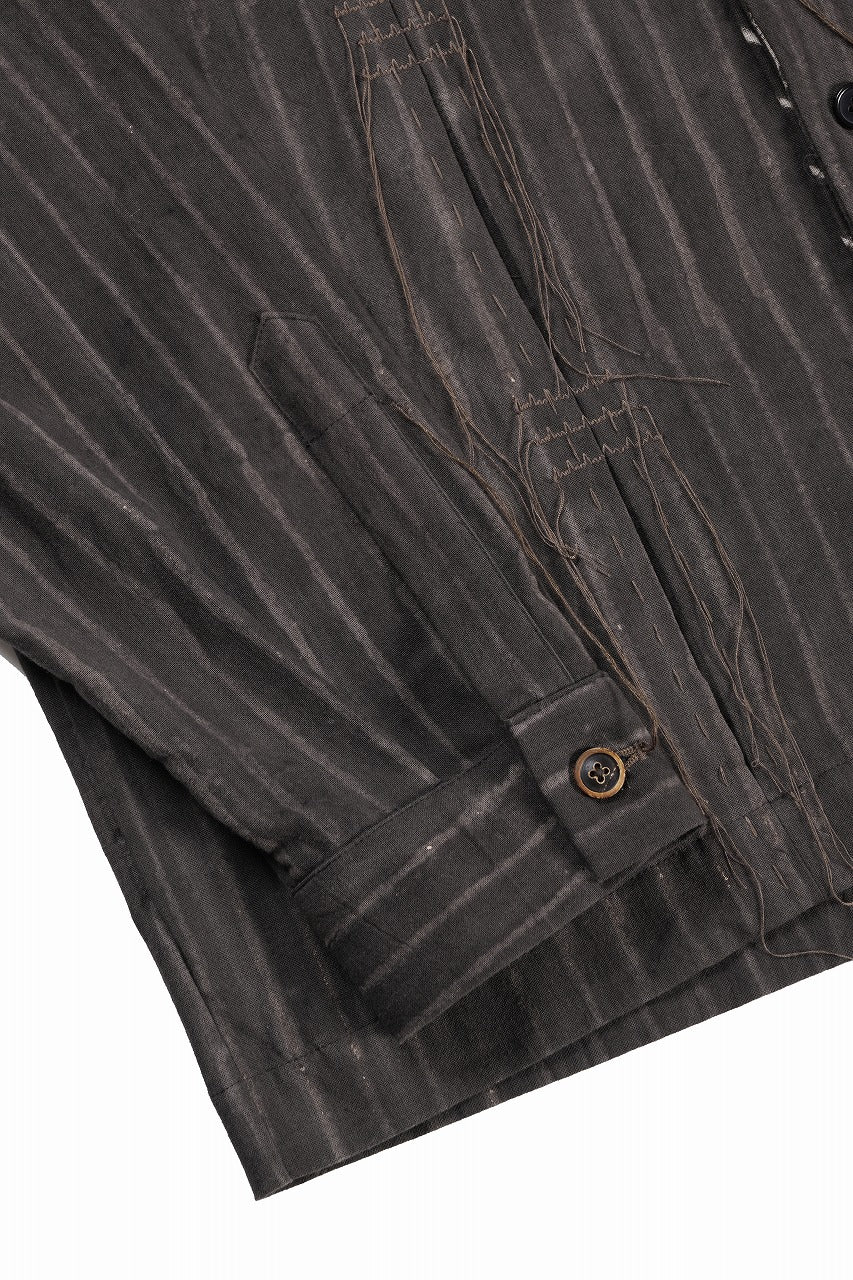 A TENTATIVE ATELIER Abel G. PIPING POCKET WORKER SHIRT (BROWN GREY STRIPES) - Image 11